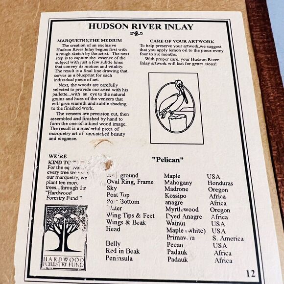 RARE Marquetry Jeffrey Alan Nelson Hudson River Inlay Pelican Bird MCM HTF - Picture 9 of 11